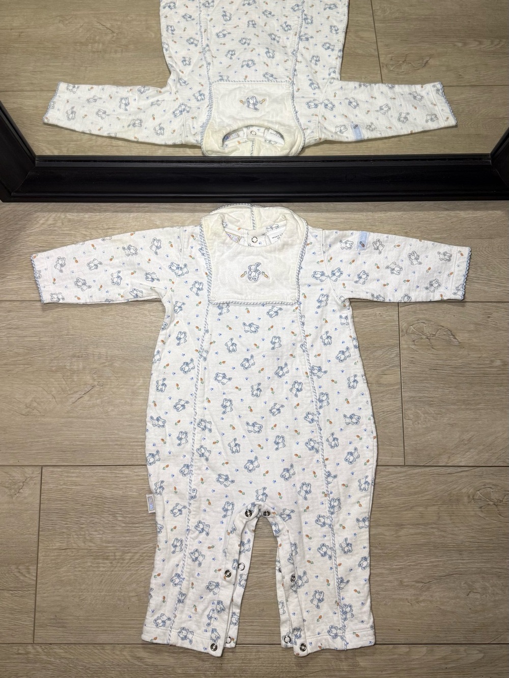New Vintage 1980s Toddlers Mcbaby Embroidered Bunny All Over Print Romper Onesie